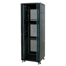 PHASAK Armario rack suelo 19" Phasak Pro 27U 600x 600 negro Desmontado e incluye 2 bandejas, regleta rack 8t, kit patas/ruedas, ventilacion forzada techo y cerr